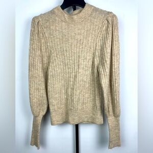 Leith‎ Oatmeal Knit Puff Sleeve Pullover Sweater